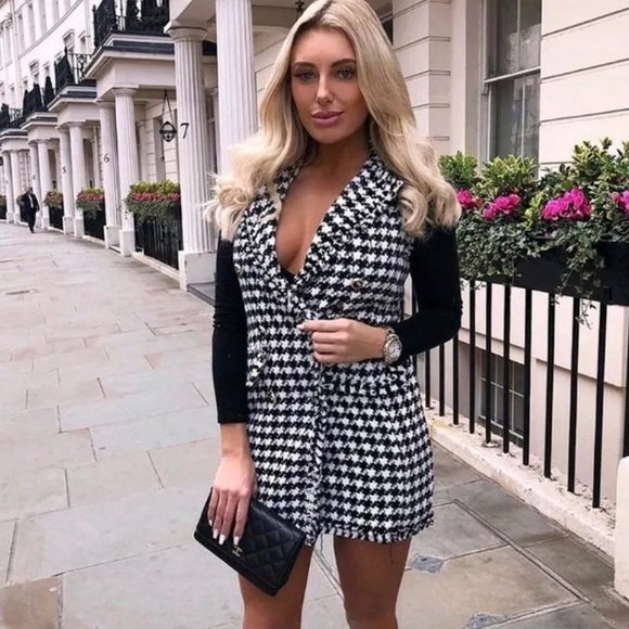 Zara Dresses Zara Tweed Waistcoat Houndstooth Dress Poshmark